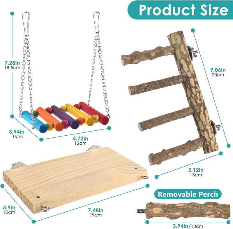 DBNESS 3in1 Bird Perch Toys for Parrots, Wooden Ladder Perch for Cage, Parrot Platform Stand Colourful Swing Hammock Climbing Bridge Exercise Cage Accessories for Budgies Cockatiels Lovebirds Hamster - Image 2